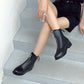 Pu Leather Back Tied Straps Zippers Block Chunky Heel Platform Ankle Boots for Women