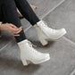 Pu Leather Round Toe Lace Up Side Zippers Block Chunky Heel Platform Ankle Boots for Women