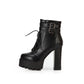 Pu Leather Almond Toe Lace Up Buckle Straps Block Chunky Heel Platform Ankle Boots for Women