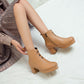 Pu Leather Round Toe Stitch Buttons Side Zippers Block Chunky Heel Platform Ankle Boots for Women