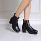Pu Leather Round Toe Stitch Buttons Side Zippers Block Chunky Heel Platform Ankle Boots for Women