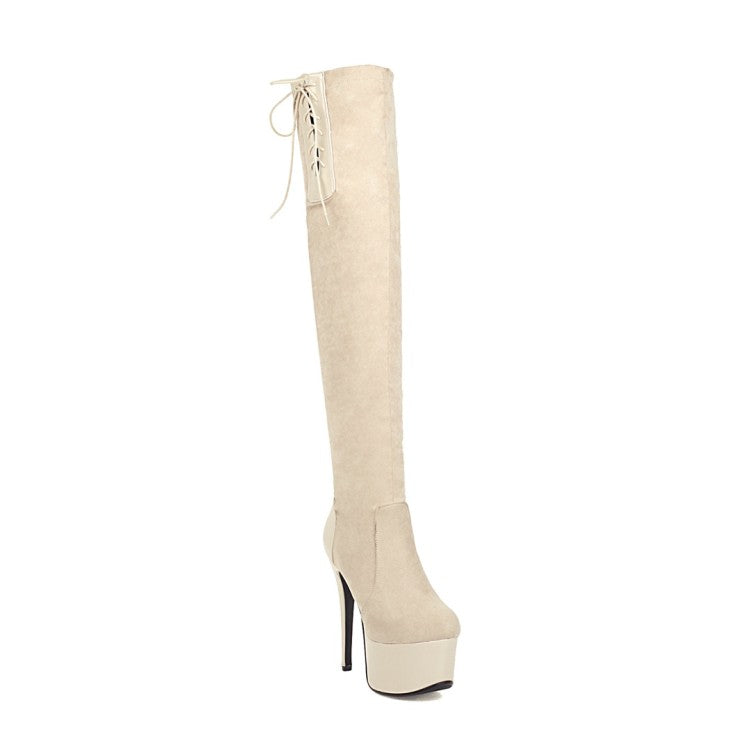Tied Belts Chunky Heel Platform Over the Knee Boots for Women