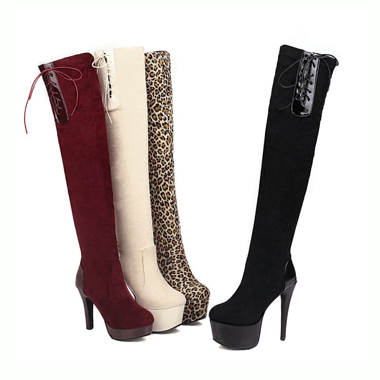 Tied Belts Chunky Heel Platform Over the Knee Boots for Women
