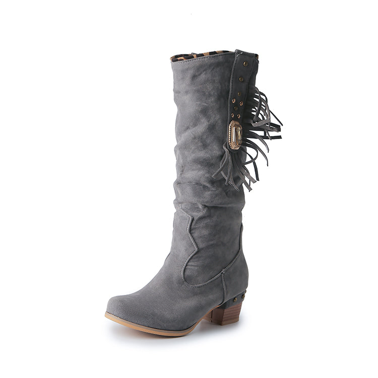 Ladies Rhinestore Tassel Knee High Boots