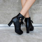 Ladies Pu Leather Bowtie Rhinestone Chunky Heel Platform Ankle Boots