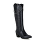 Crocodile Pattern Pointed Toe Side Zippers Metal Chains Block Chunky Heel Mid-Calf Boots for Women