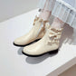 Pu Leather Round Toe Ruffles Pearls Bow Tie Short Boots for Women