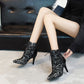 Pointed Toe Lace Up High Heels Short Boots for Women