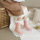 Pu Leather Round Toe Bow Tie Pearls Furry Platform Wedge Heel Mid-Calf Snow Boots for Women