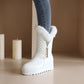Round Toe Pearls Tassel Furry Side Zippers Platform Wedge Heel Mid-Calf Snow Boots for Women
