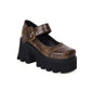Ladies Crocodile Pattern Pu Leather Belts Buckles Chunky Heel Platform Mary Jane Shoes