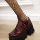 Ladies Glossy Stitching Tied Chunky Heel Platform High Heels Shoes