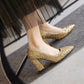 Ladies Pumps Bling Bling Sequins Pointed Toe Chunky Heel Wedding Shoes