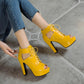 Ladies Solid Color Peep Toe Strap Ankle Wrap Platform Chunky Heel Sandals
