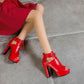 Ladies Solid Color Peep Toe Strap Ankle Wrap Platform Chunky Heel Sandals