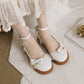 Ladies Lolita Round Toe Lace Butterfly Knot Ankle Strap Flat Shoes