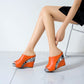 Ladies Solid Color Peep Toe Print Rivets Wedge Heel Platform Sandals