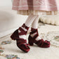Ladies Lolita Round Toe Butterfly Knot Cross Lace Strap High Heels Chunky Heel Platform Sandals