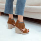 Ladies Rhinestone Ankle Strap Tassel Woven Wedge Heel Platform Sandals