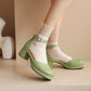 Ladies Solid Color Round Toe Hollow Out Ankle Strap Low Block Heels Sandals