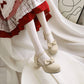 Ladies Lolita Suede Butterfly Knot Hollow Out Round Toe Block Heel Low Heels Sandals