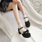 Ladies Lolita Suede Butterfly Knot Hollow Out Round Toe Block Heel Low Heels Sandals