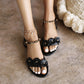 Ladies Round Toe Flora Metal Decor Ankle Strap Flat Sandals