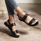 Ladies Solid Color Soft Leather Flat Sandals