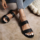 Ladies Solid Color Soft Leather Flat Sandals