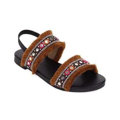 Ladies Bohemia Tassel Round Toe Flat Sandals