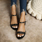 Ladies Solid Color Rivets Ankle Strap Flat Sandals