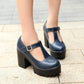 Ladies T Strap Thick Sole Block Heel Platform Pumps High Heels Shoes