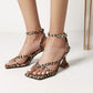 Ladies Colorful Square Toe Ankle Strap Spool Heel Sandals