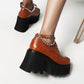 Ladies Square Toe Glossy Strap Metal Chains Platform High Heels Shoes