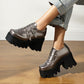 Ladies Glossy Square Toe Rivets Thick Sole Block Heel Platform High Heels Shoes