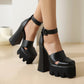 Ladies Round Toe Hollow Out Thick Sole Block Heel Platform Sandals