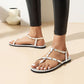 Ladies Solid Color Round Toe Rivets Flat Sandals