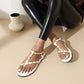 Ladies Solid Color Round Toe Rivets Flat Sandals