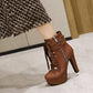 Ladies Pu Leather Belts Buckles Lace Up Side Zippers Chunky Heel Platform Short Boots