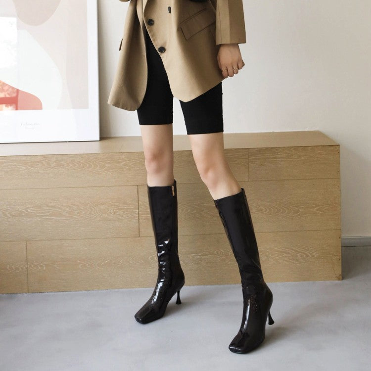 Square Toe Side Zippers Spool Heel Knee-High Boots for Women