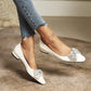 Ladies Candy Color Square Toe Rhinestone Butterfly Knot Slip on Flats Shoes