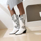 Patchwork Pointed Toe Low Heel Cowboy Mid-Calf Western Boots for Women