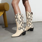 Patchwork Pointed Toe Low Heel Cowboy Mid-Calf Western Boots for Women