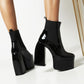 Glossy Stretch Block Chunky Heel Platform Ankle Boots for Women