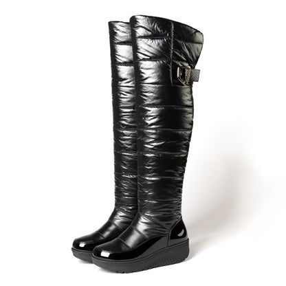 Ladies Waterproof Wedge Heels Down Tall Boots for Winter