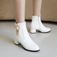 Pu Leather Side Zippers Love Hearts Buckle Straps Tassel Block Chunky Heel Short Boots for Women