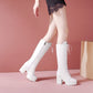 Lace Up Block Heel Platform Mid Calf Boots for Women