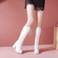 Lace Up Block Heel Platform Mid Calf Boots for Women