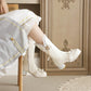 Pearls Lace Bow Tie Block Chunky Heel Platform Knee-High Boots for Women