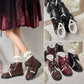 Lolita Pu Leather Round Toe Bow Tie Lace Up Flat Ankle Boots for Women
